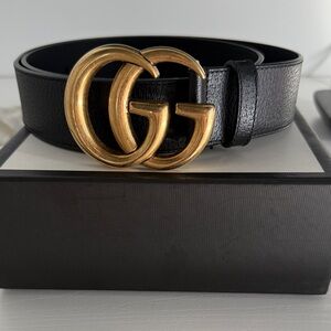 Gucci Black Belt with Gold GG Emblem